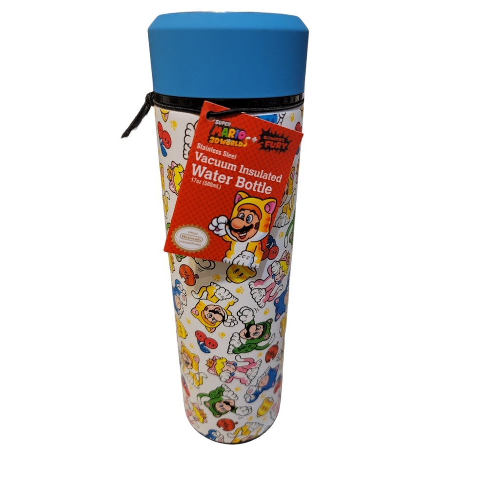 Super Mario 3D World Vacuum Insulated Stainless Steel Sport Water Bottle, 17 oz.